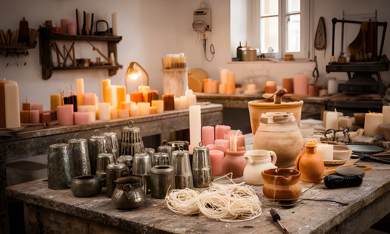 Primer taller familiar de velas en Adra, con moldes cereros y mesas de trabajo antiguas